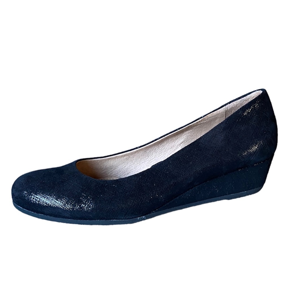 Like New! French Sole fs/ny Gumdrop Leather Wedge in Black Cartizze 6.5